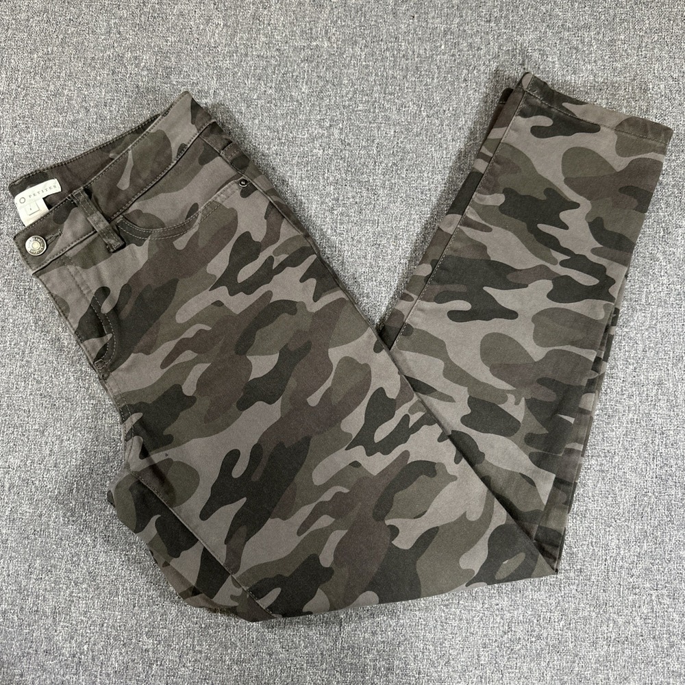 Cleo Petites Womens Size 4 Camo Skinny Jeans Gray Stretch Mid Rise Pants - Picture 1 of 6